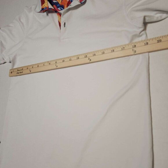 Cotton Stretch white polo Contrasting collar in colorful print Men's small - Picture 5 of 12